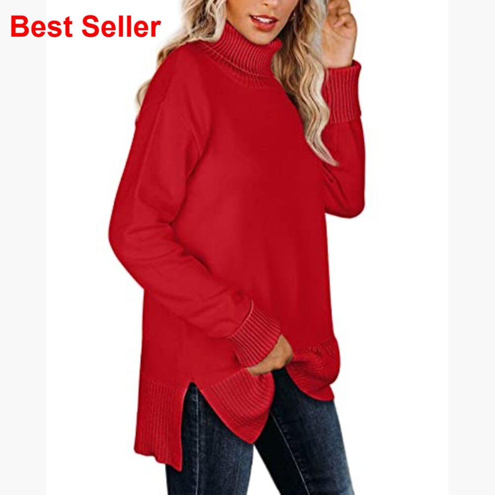 Turtleneck Side Split Oversized Pullover Sweater - image 3